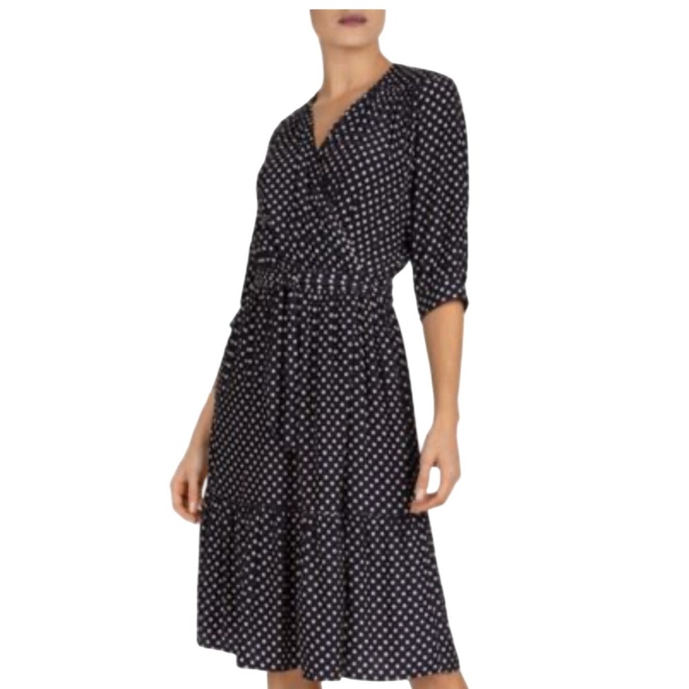 Gerard Darel‎ Paris Navy Sasha Polka Dot Wrap Midi Dress DMRA4M179 Size 38 US 6